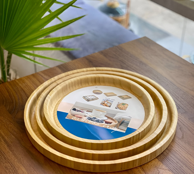Round Bamboo Serving Trays Set 3Pcs