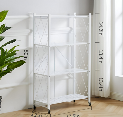 رف تخزين مطبخ قابل للطي مكون من 4 طبقات - أبيض