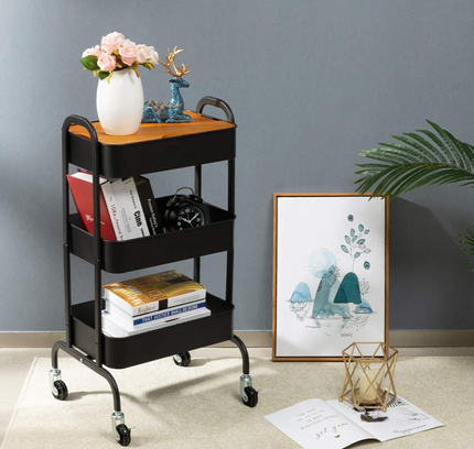 3-Tier Metal Storage Rack With Wooden Base