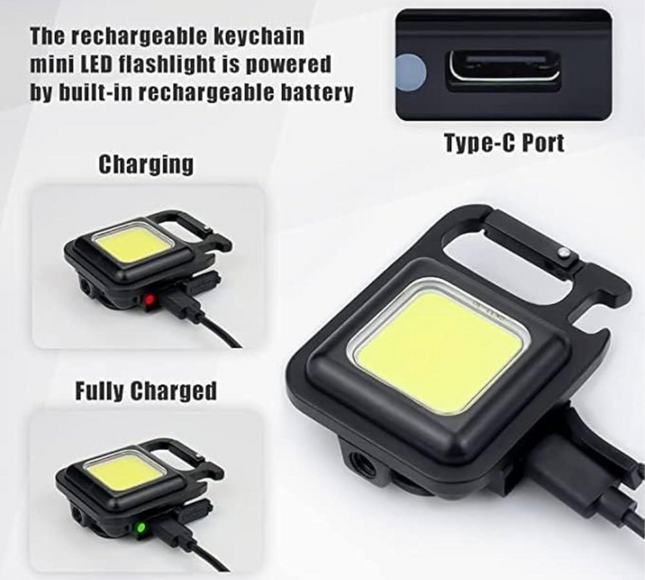 مصباح ليد صغير قابل لإعادة الشحن مع سلسلة مفاتيح