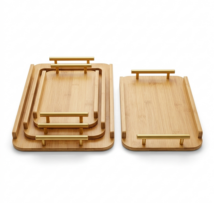 Bamboo Serving Tray With Golden Handle