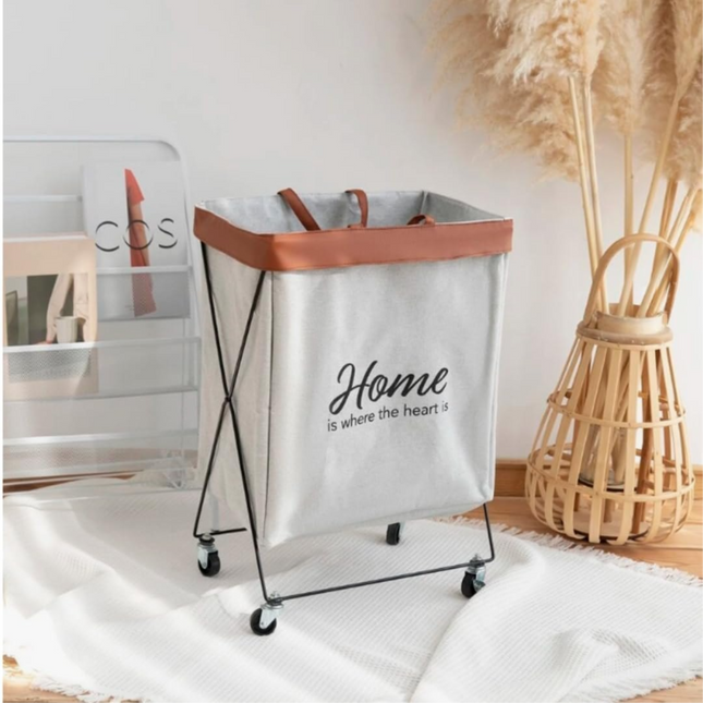 Foldable Laundry Basket Metal Stand with wheels