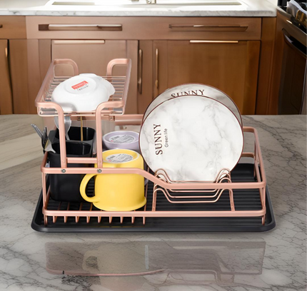 2 Layer Kitchen Stainless Steel Dish Rack gold