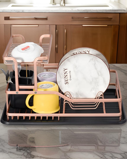 2 Layer Kitchen Stainless Steel Dish Rack gold