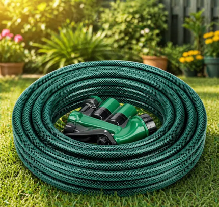 Flexible PVC Garden Hose Pipe with Gun Set 15 Meter