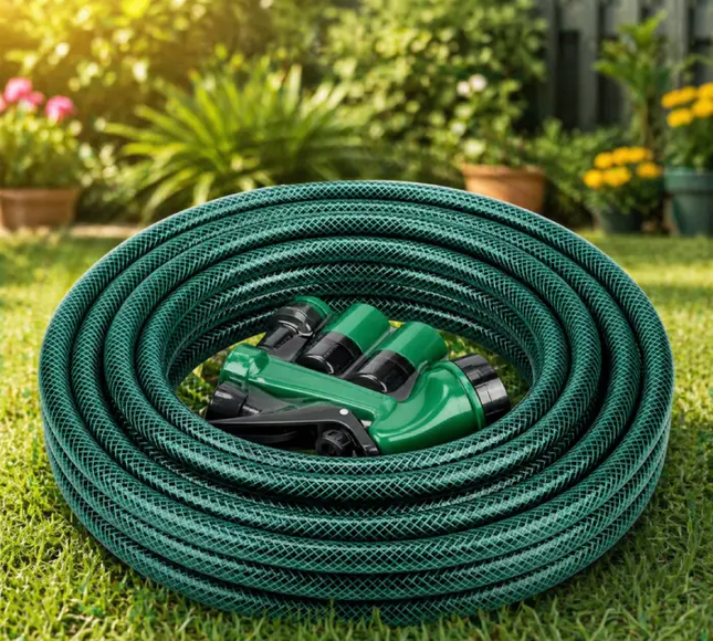 Flexible PVC Garden Hose Pipe with Gun Set 15 Meter