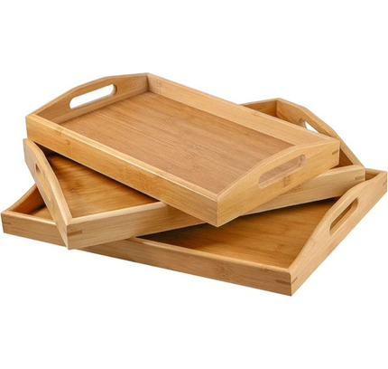 Bamboo Serving Tray Set Rectangular 3 Sizes
