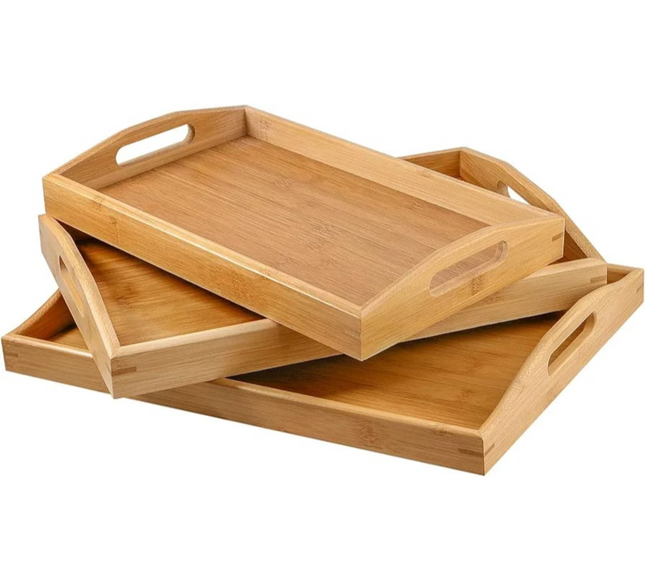 Bamboo Serving Tray Set Rectangular 3 Sizes