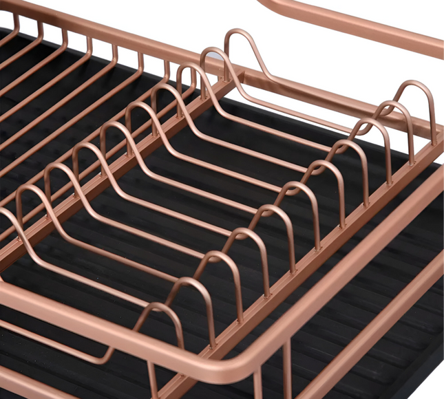 رف أطباق مطبخ من الفولاذ المقاوم للصدأ مكون من طبقتين باللون الذهبي