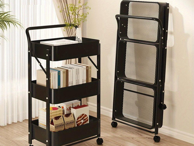 3 Tier Foldable Storage Trolley with Wheels