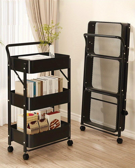 3 Tier Foldable Storage Trolley with Wheels