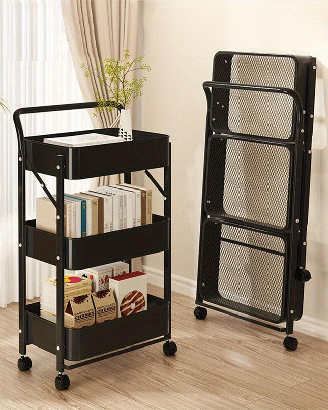 3 Tier Foldable Storage Trolley with Wheels