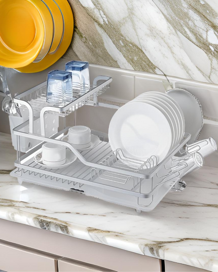2 Layer Kitchen Stainless Steel Dish Rack white