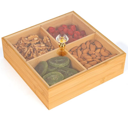Wooden Dried Fruit Snacks Storage Box 4 Slots