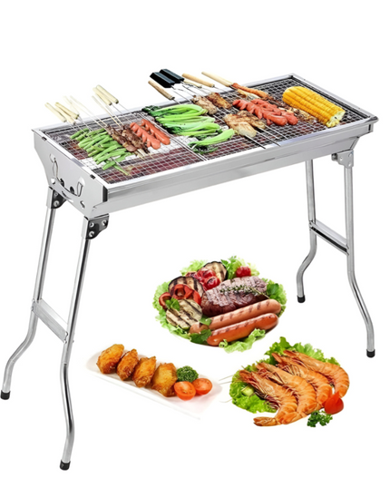 Portable Folding BBQ Grill  Stainless Steel Surface