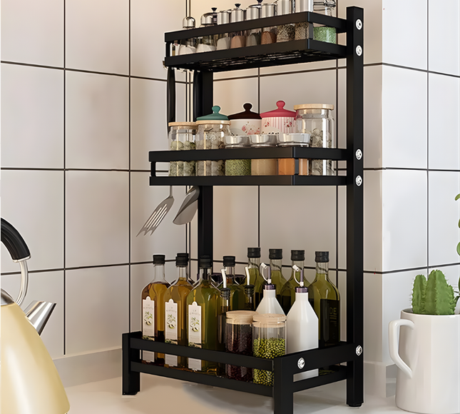 Kitchen Spice Rack 3 Tier Grey Color
