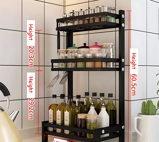 Kitchen Spice Rack 3 Tier Grey Color