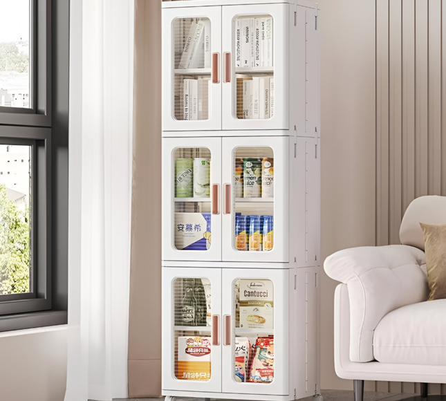 Multifunctional Narrow Cabinet Double Door 6 Layers