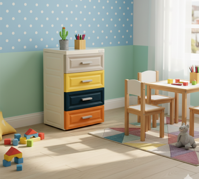 Plastic Storage Color Drawer 4 TIer