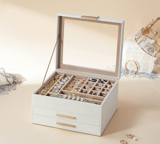 Jewelry Storage Box Organizer with 2 Drawers
