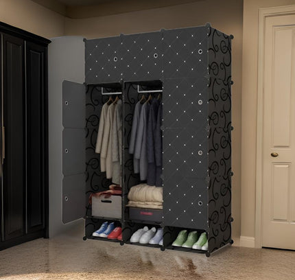 Wardrobe 12 Cube With Shoe Rack Black