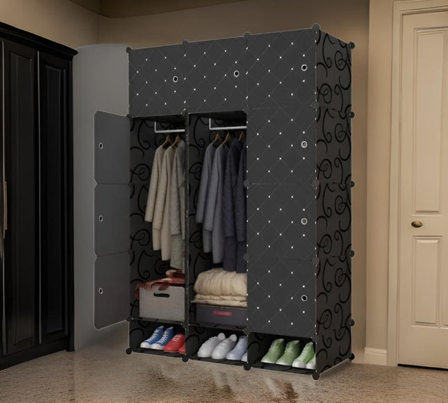 Wardrobe 12 Cube With Shoe Rack Black