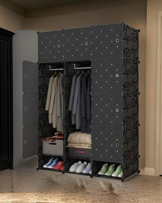 Wardrobe 12 Cube With Shoe Rack Black