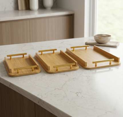Bamboo Serving Tray With Golden Handle
