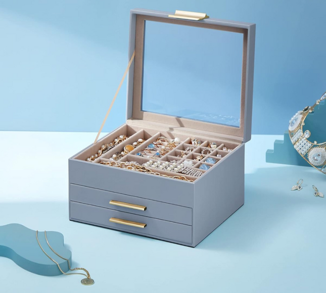 Jewelry Storage Box Organizer with 2 Drawers