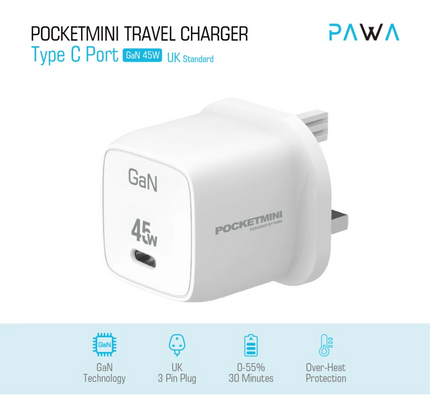 Pocketmini Travel Charger Type C Port Gan 45W