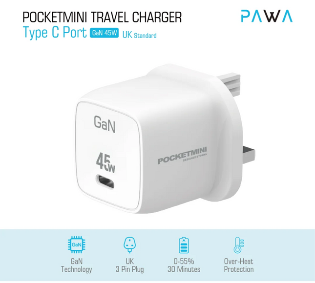 Pocketmini Travel Charger Type C Port Gan 45W