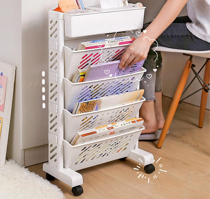 Multilayer Book Shelf with Wheels 4 Tier