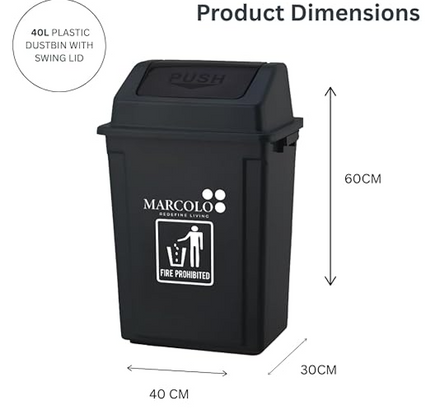 Plastic Dustbin With Push Lid, 40L
