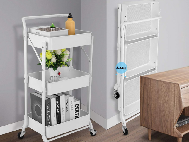 3 Tier Foldable Storage Trolley with Wheels