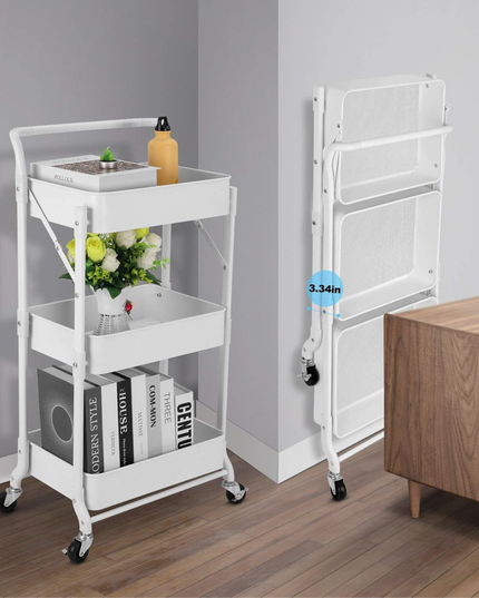 3 Tier Foldable Storage Trolley with Wheels