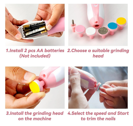 Electric Baby Nail Trimmer Set with 6 Grinding Heads