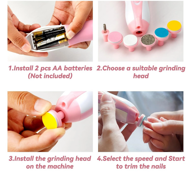 Electric Baby Nail Trimmer Set with 6 Grinding Heads