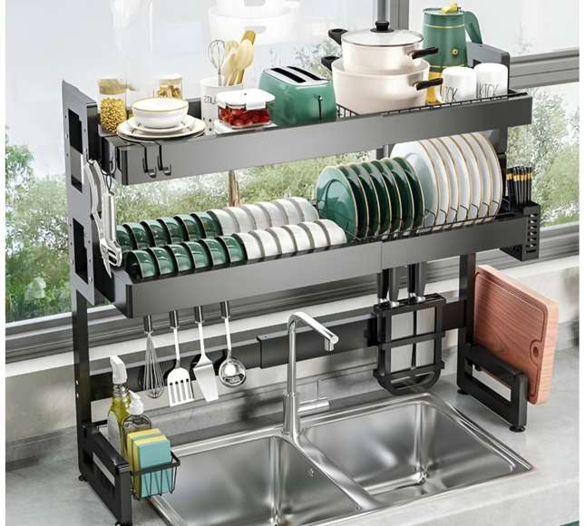 رف حوض المطبخ قابل للتعديل بشكل مزدوج