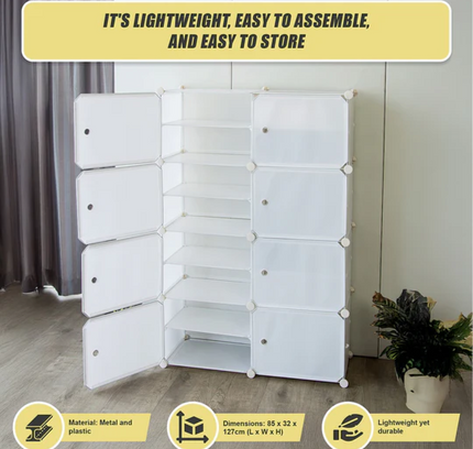 رف أحذية مكون من عمودين و8 طبقات و8 أبواب