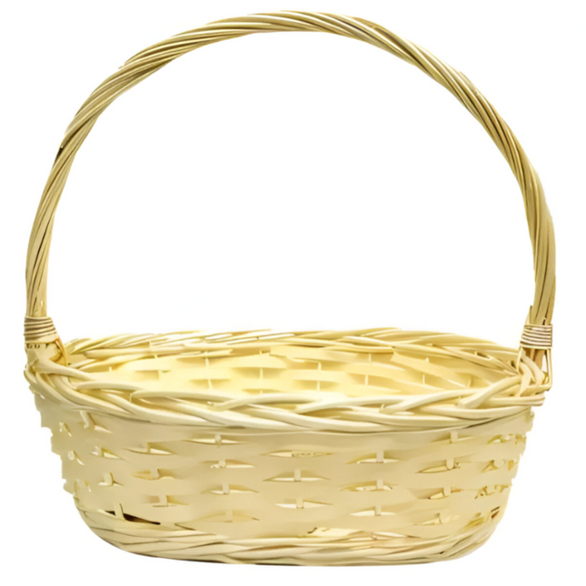 سلة هدايا من الخيزران على شكل بيضاوي مع مقبض