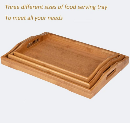 Bamboo Serving Tray Set Rectangular 3 Sizes