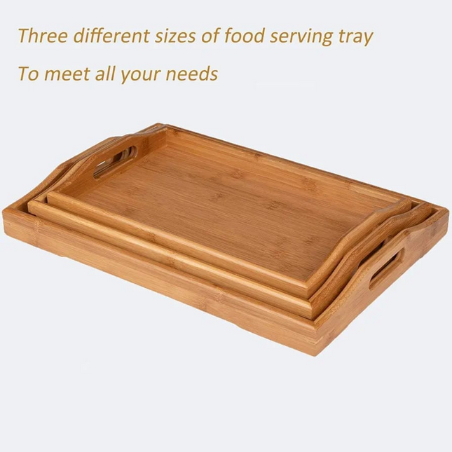 Bamboo Serving Tray Set Rectangular 3 Sizes