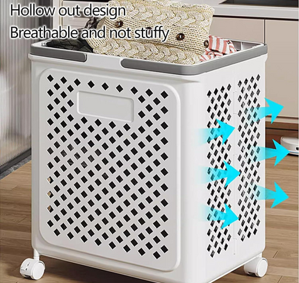 سلة غسيل بلاستيكية قابلة للطي مع عجلات