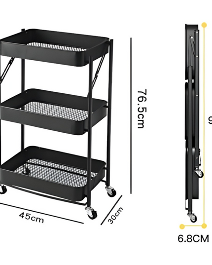3 Tier Foldable Storage Trolley with Wheels