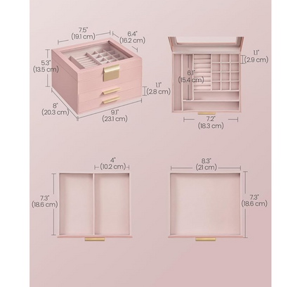 Jewelry Storage Box Organizer with 2 Drawers