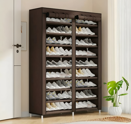 Double Row Portable Fabric Cover Shoe Rack 10 Layer