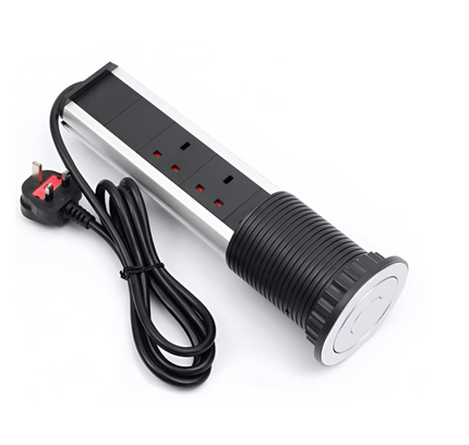 سلك تمديد منبثق بثلاثة مقابس مع منفذي USB