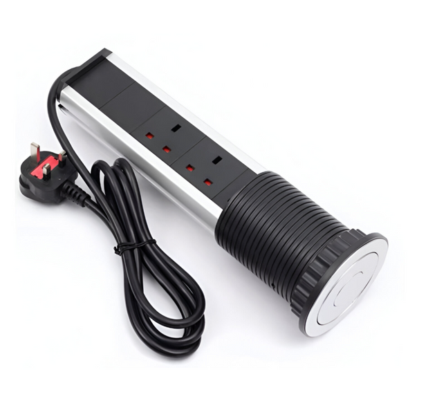 سلك تمديد منبثق بثلاثة مقابس مع منفذي USB