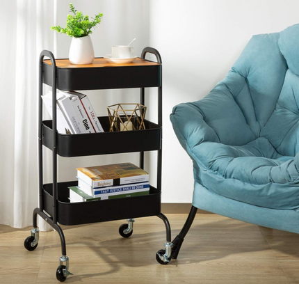 3-Tier Metal Storage Rack With Wooden Base