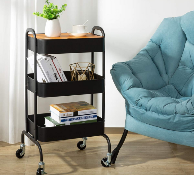 3-Tier Metal Storage Rack With Wooden Base